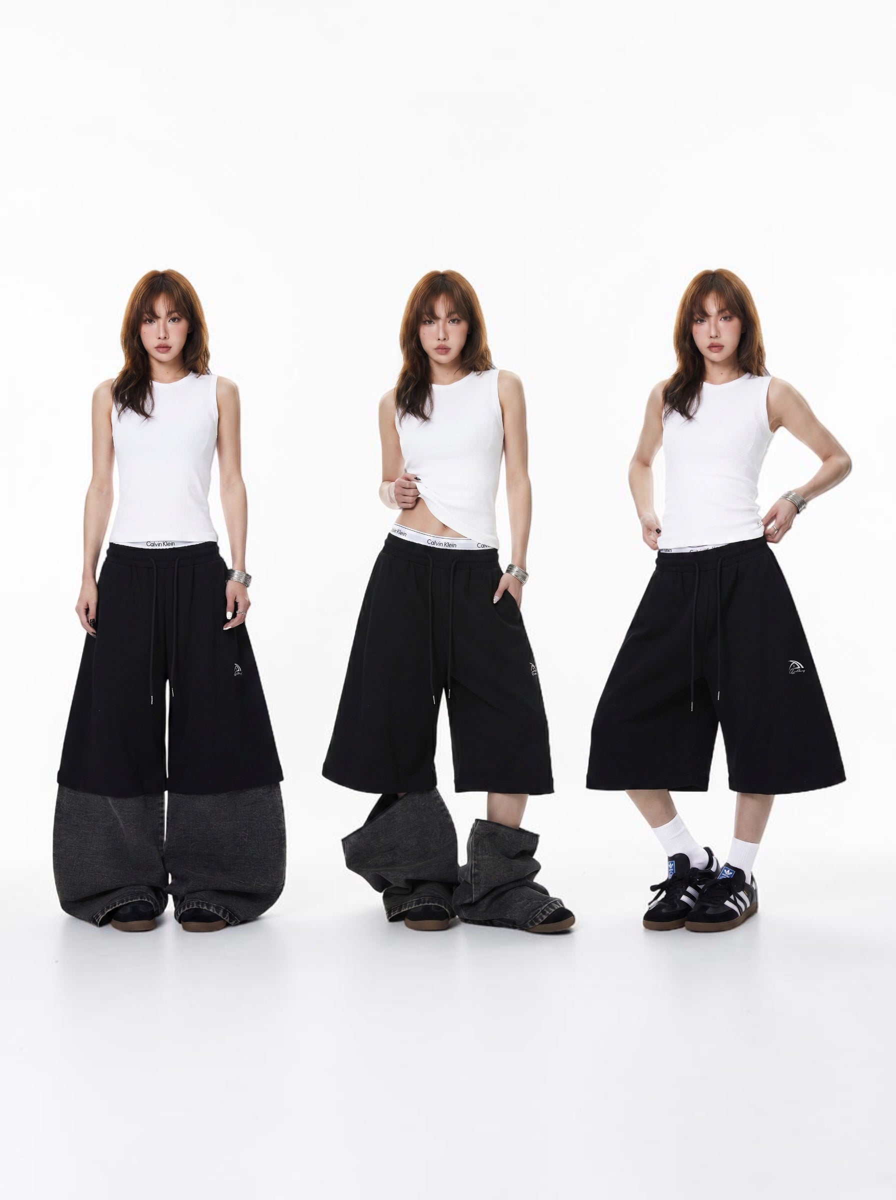 GKIKZ HALF COTTON HALF DENIM DETACHABLE BAGGY PANTS