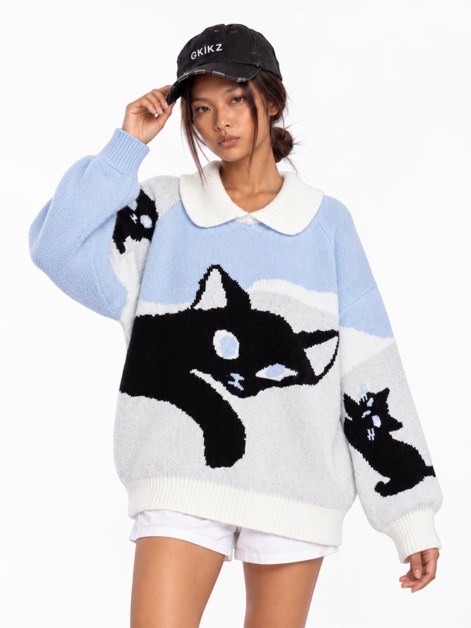 Midnight Cat Colorblock Knit Sweater