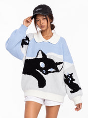 Midnight Cat Colorblock Knit Sweater