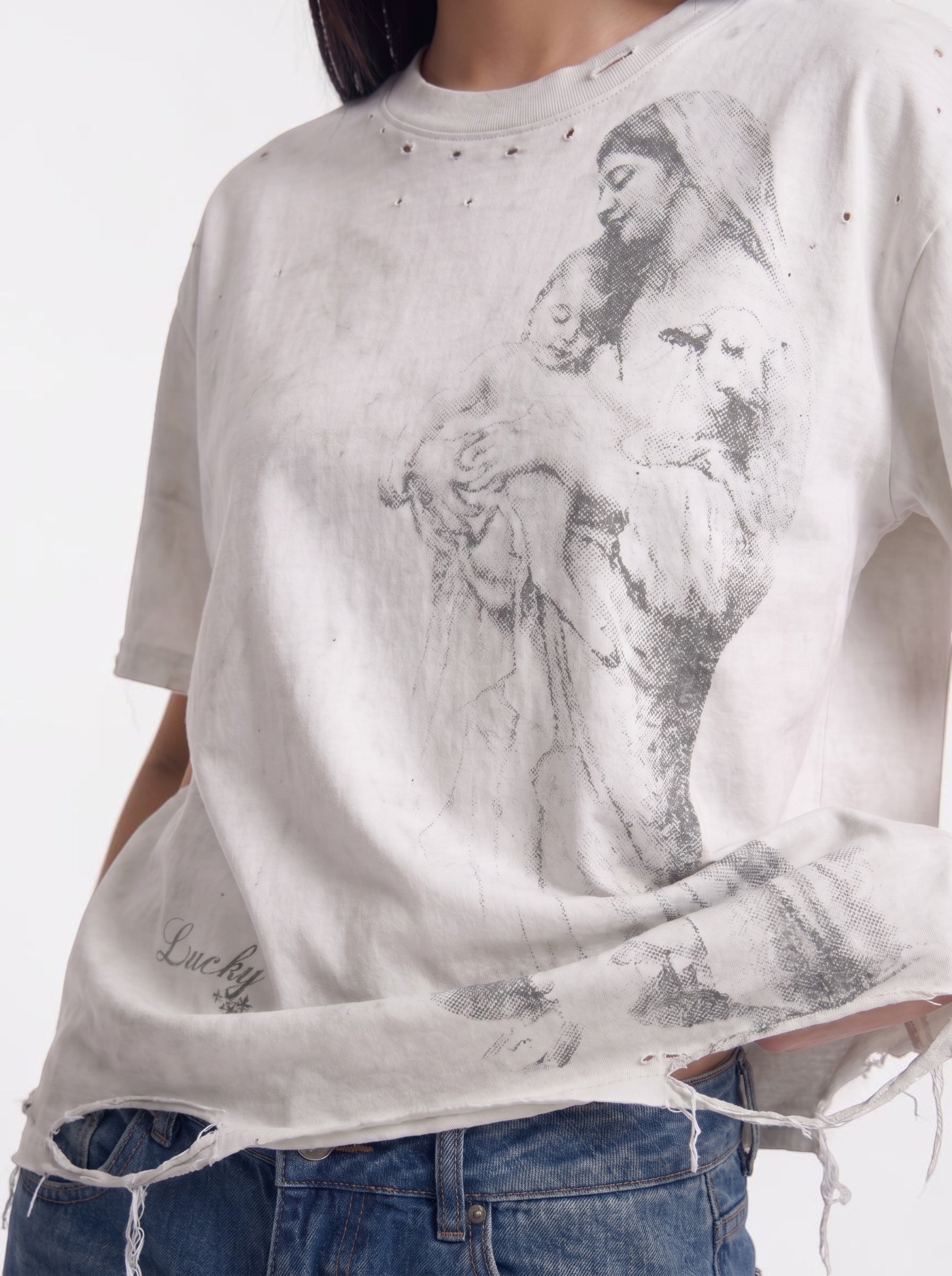 Lucky distressed and destroyed graphic tee — women's streetwear