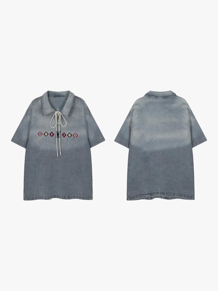 GKIKZ TIE-UP COLLAR WASHED HEAVY COTTON TEES