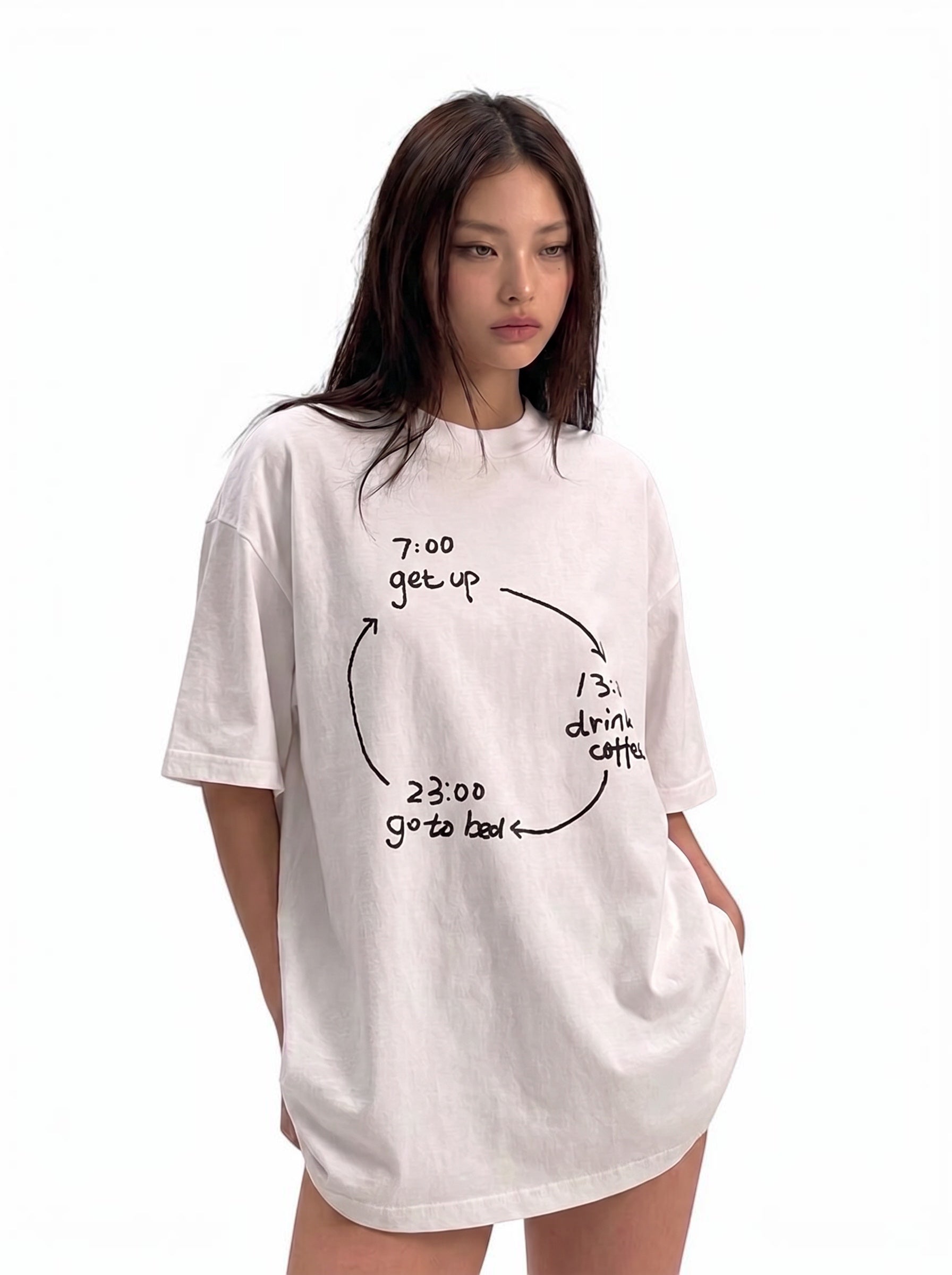 Busy Schedule timeline-print 250GSM cotton tee — streetwear
