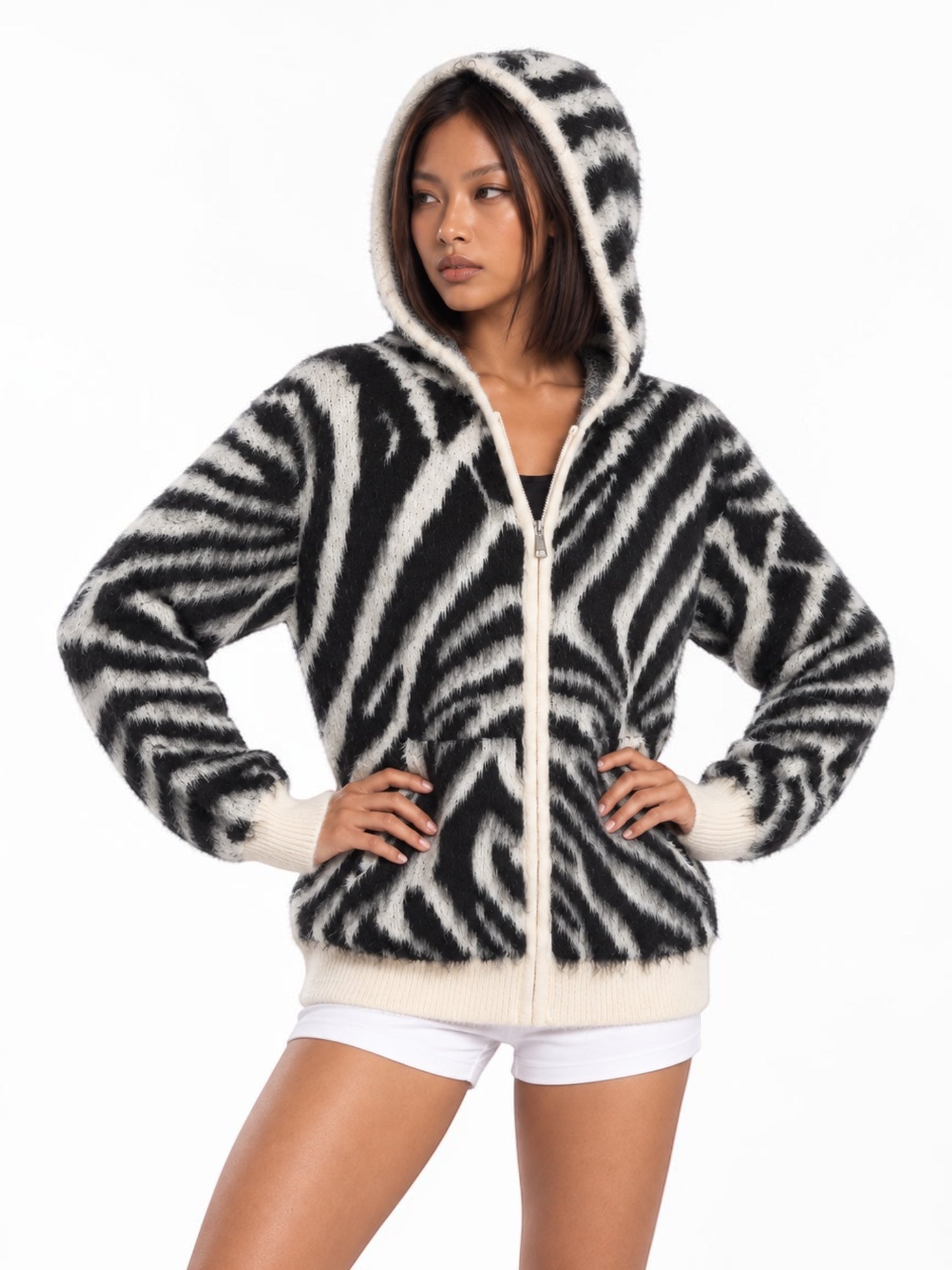 Zebra Swirl Zip-Up Cardigan