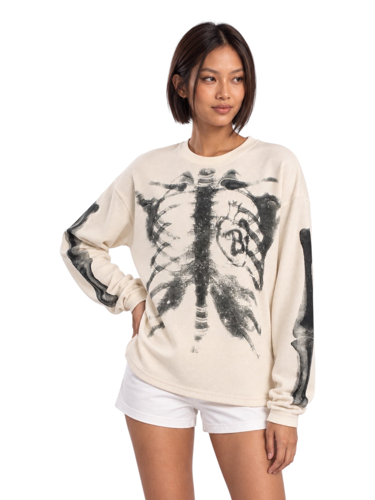 Skeleton Cotton Waffle Sweatshirt