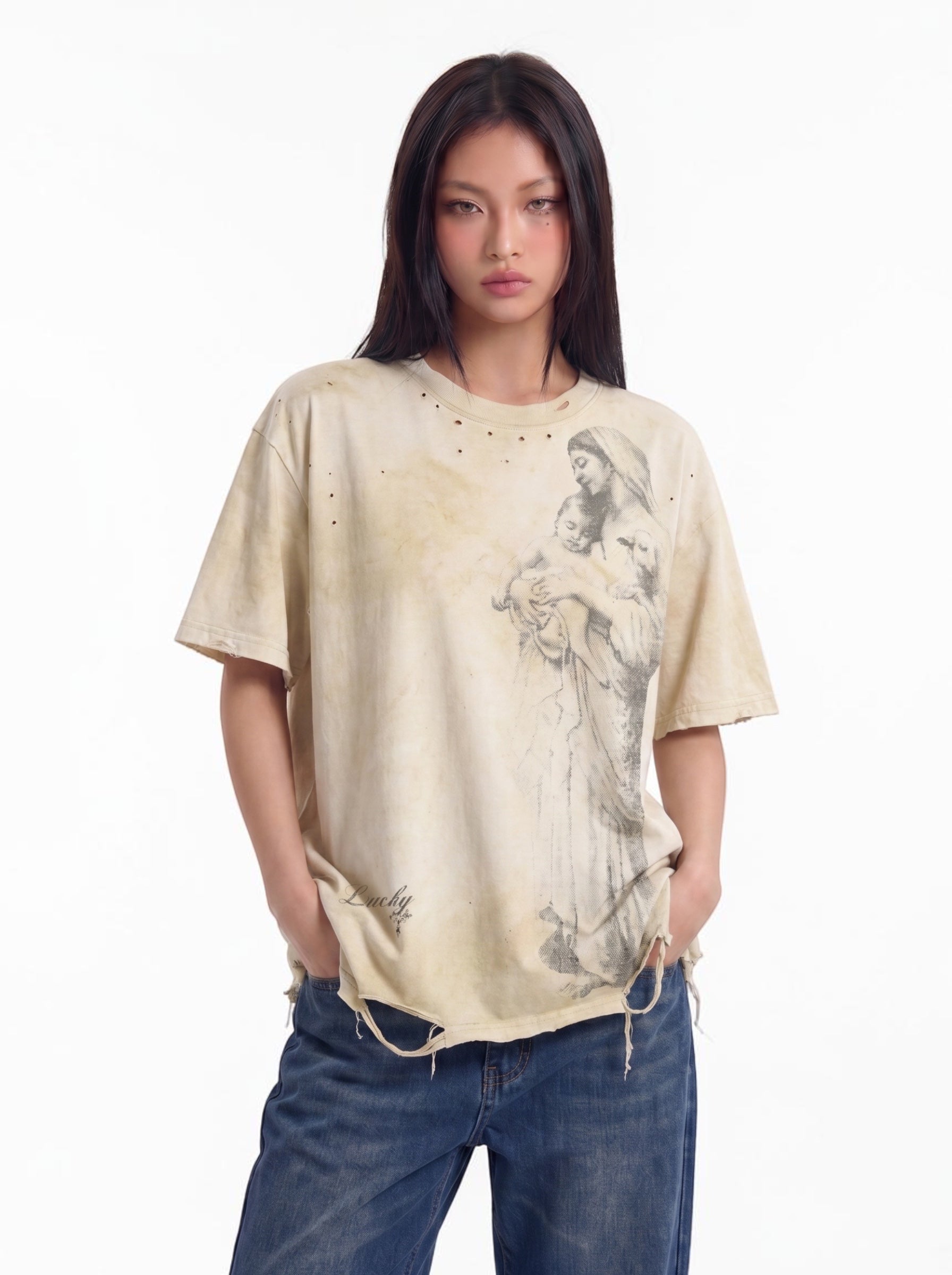 Lucky distressed and destroyed graphic tee — women's streetwear