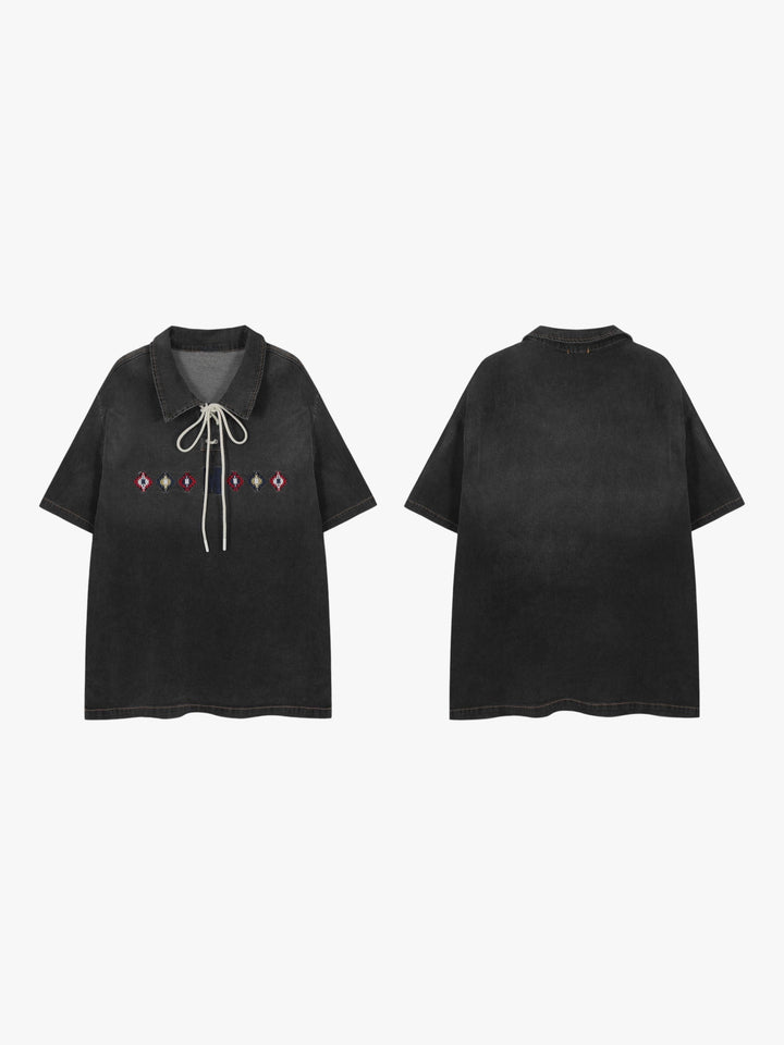 GKIKZ TIE-UP COLLAR WASHED HEAVY COTTON TEES