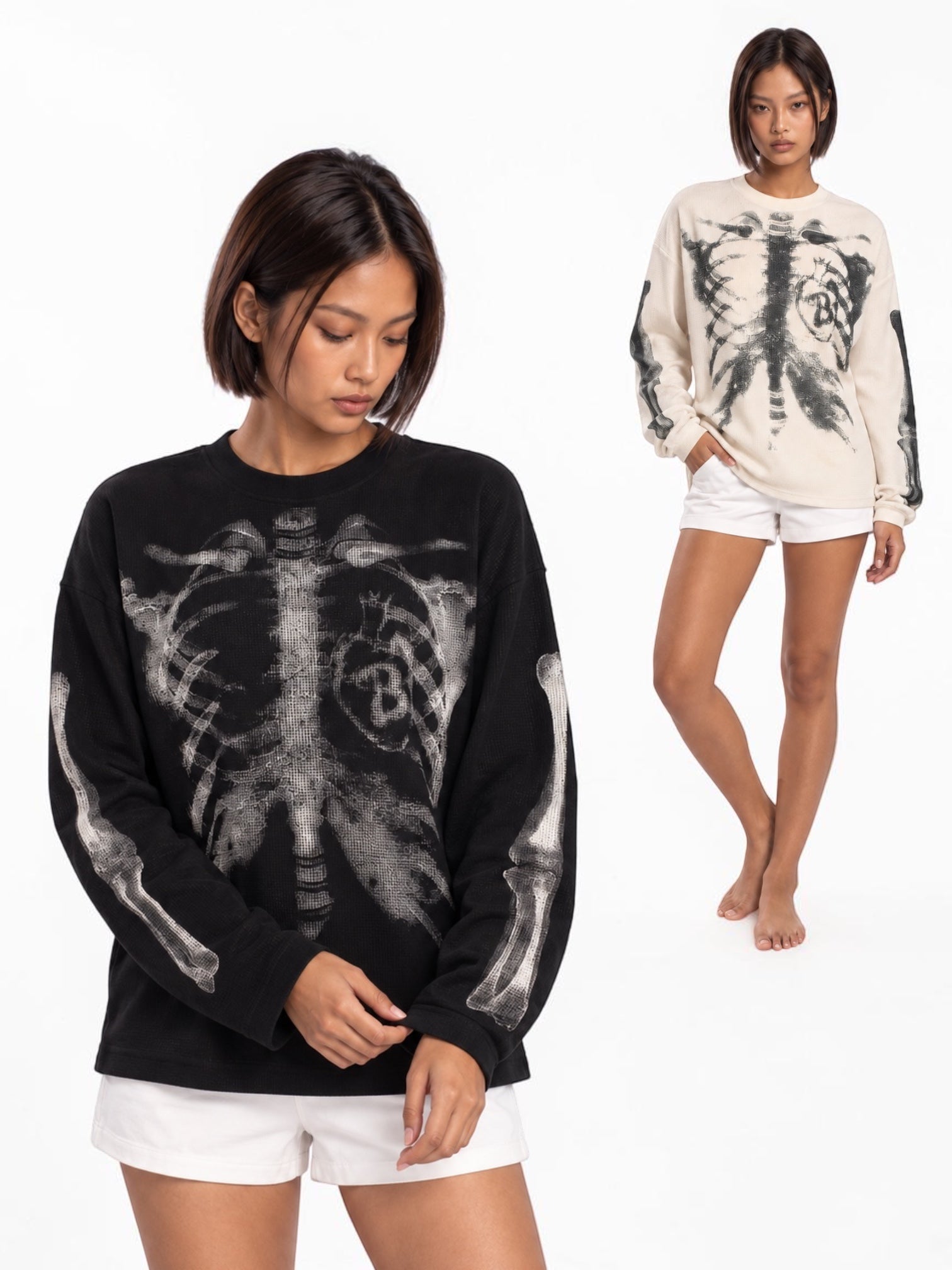 Skeleton Cotton Waffle Sweatshirt