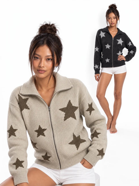 Stargaze Zip-Up Knit Cardigan