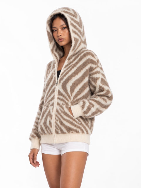 Zebra Swirl Zip-Up Cardigan