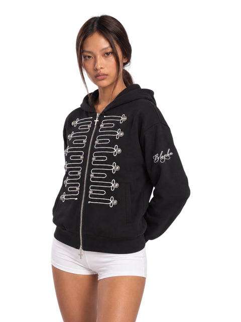 Double-Breasted Embroidered Hooded Cardigan