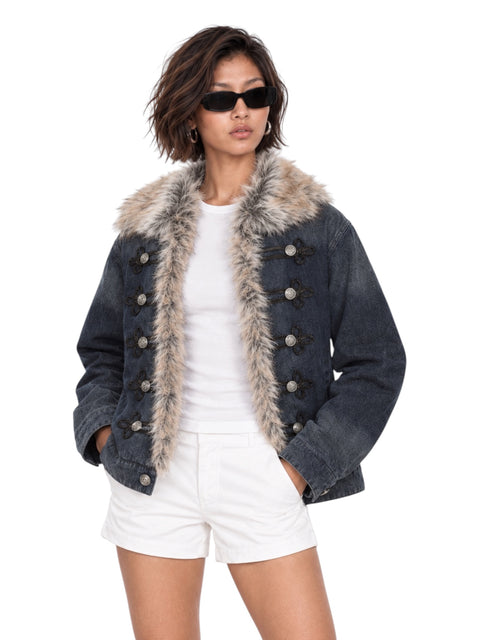 Faux-Fur Trim Denim Toggle Jacket