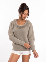 Halo Faux-Fur Collar Knit Sweater