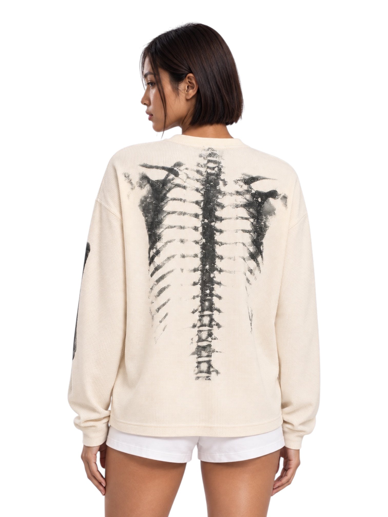 Skeleton Cotton Waffle Sweatshirt