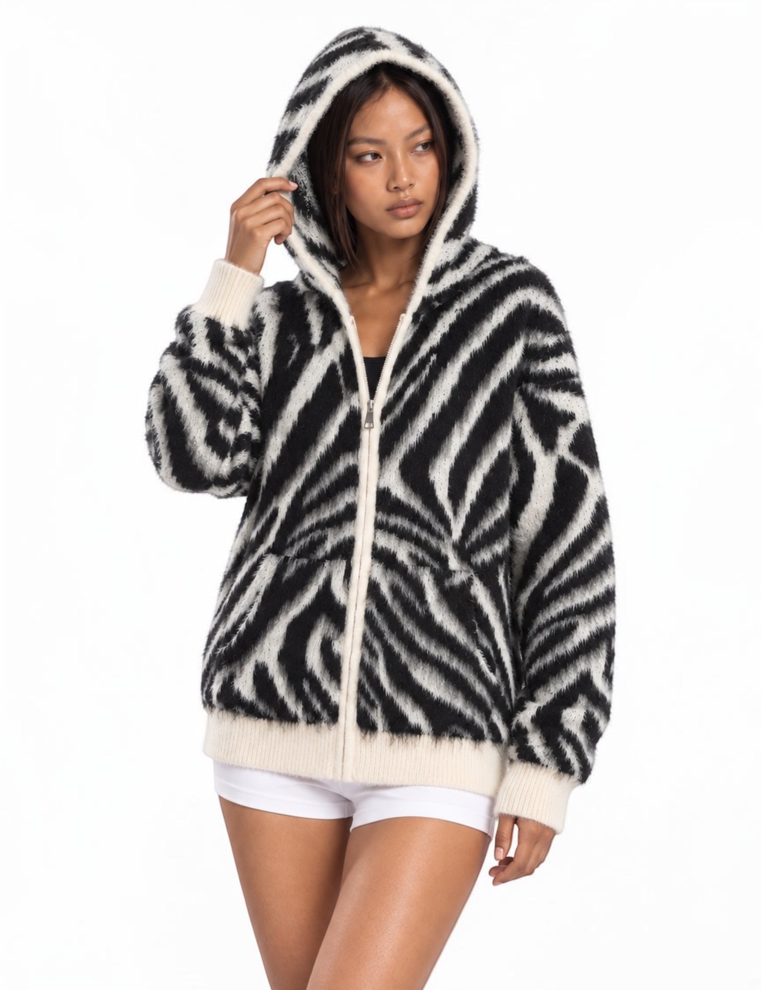 Zebra Swirl Zip-Up Cardigan