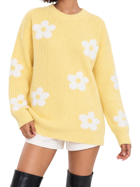 Daisy Jacquard Rib-Knit Sweater