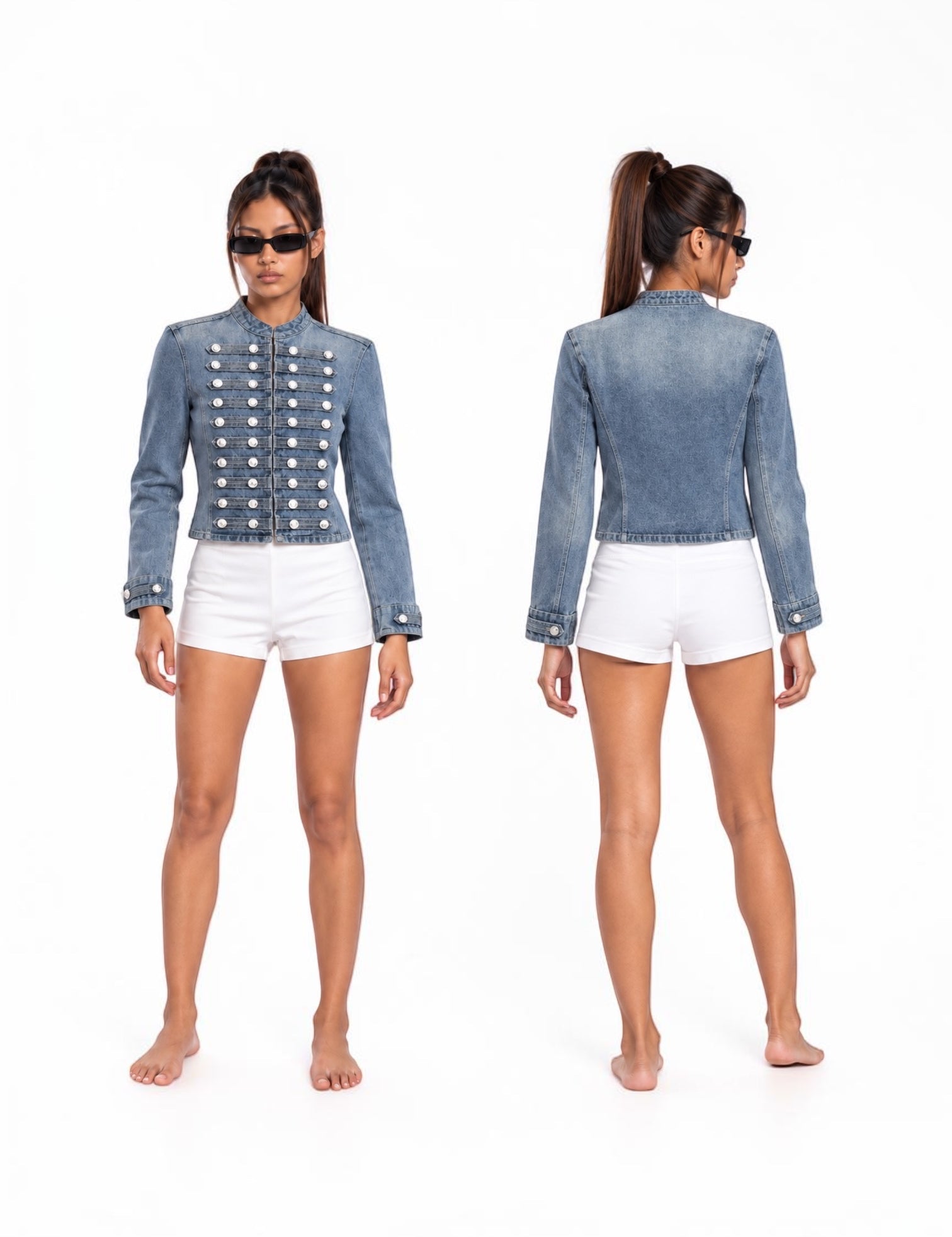 Regiment Button Denim-Look Jacket