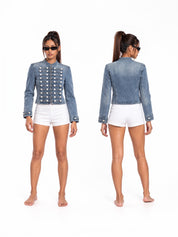 Regiment Button Denim-Look Jacket