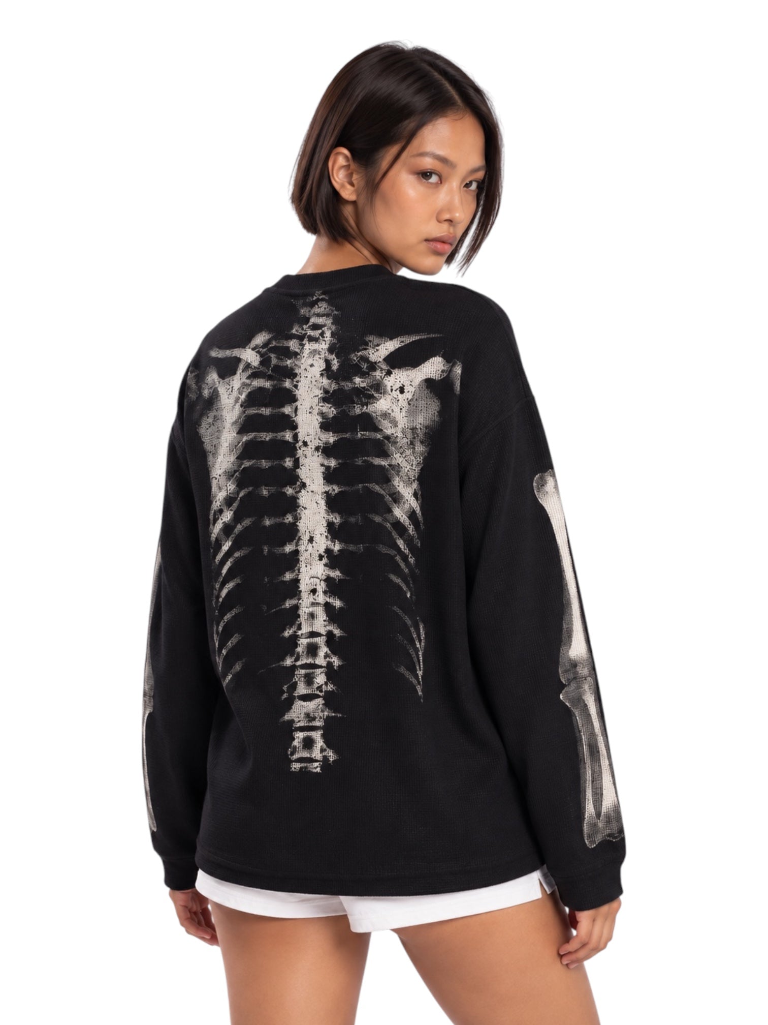 Skeleton Cotton Waffle Sweatshirt