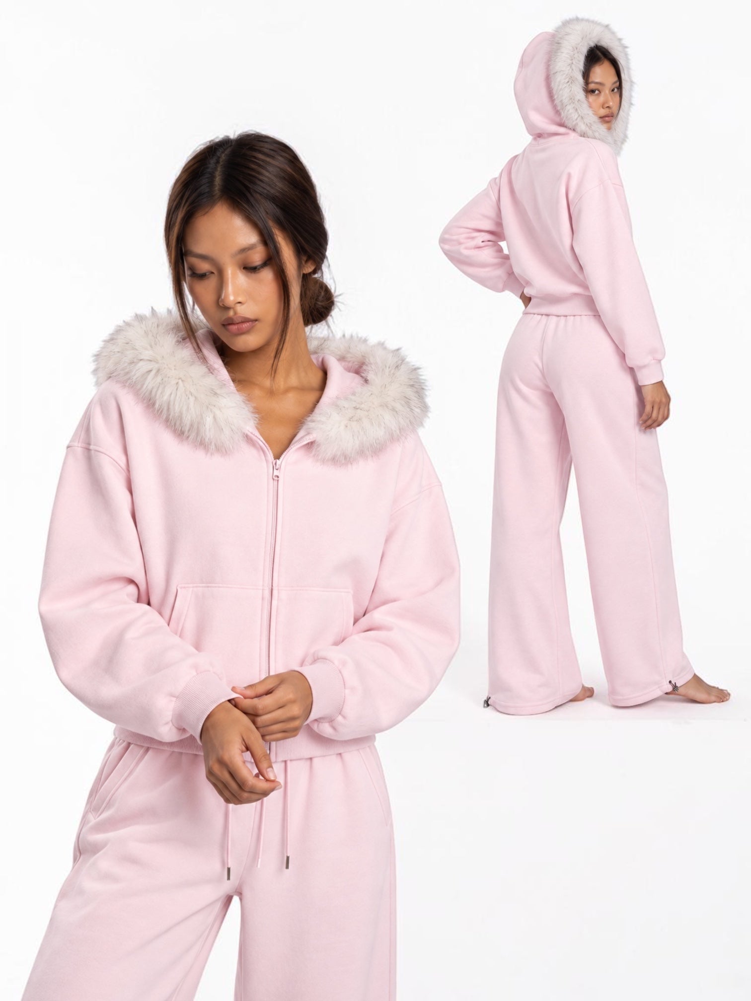 Baby-Pink Detachable Fur-Trim Full Body Set