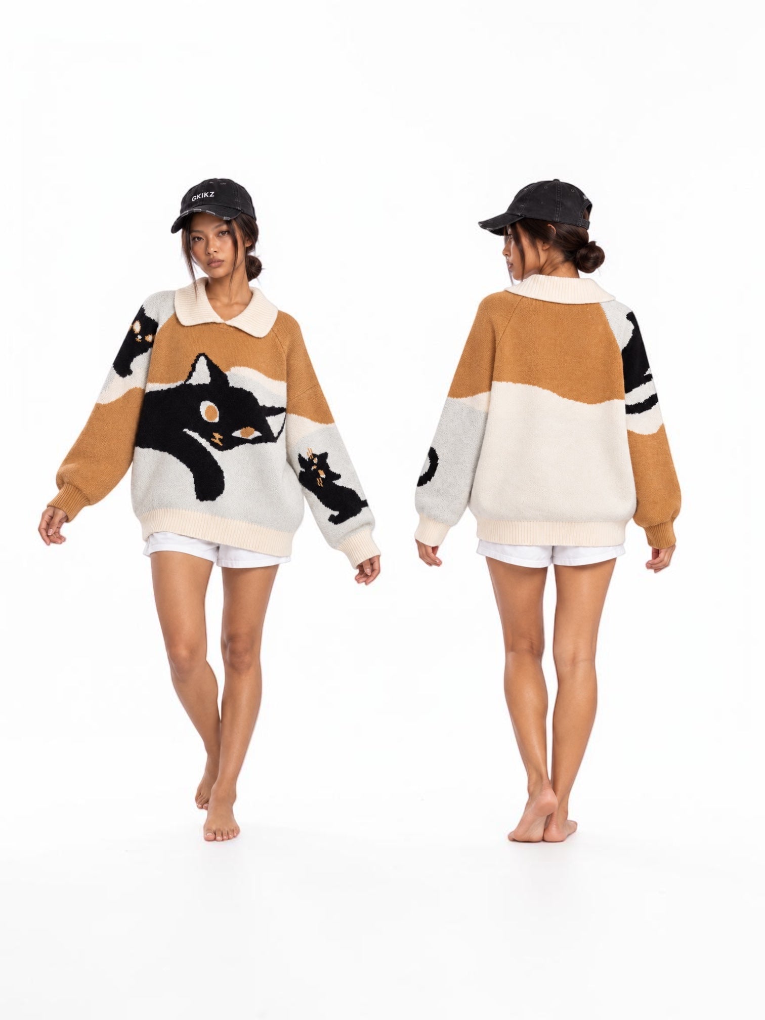 Midnight Cat Colorblock Knit Sweater