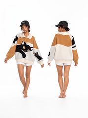 Midnight Cat Colorblock Knit Sweater