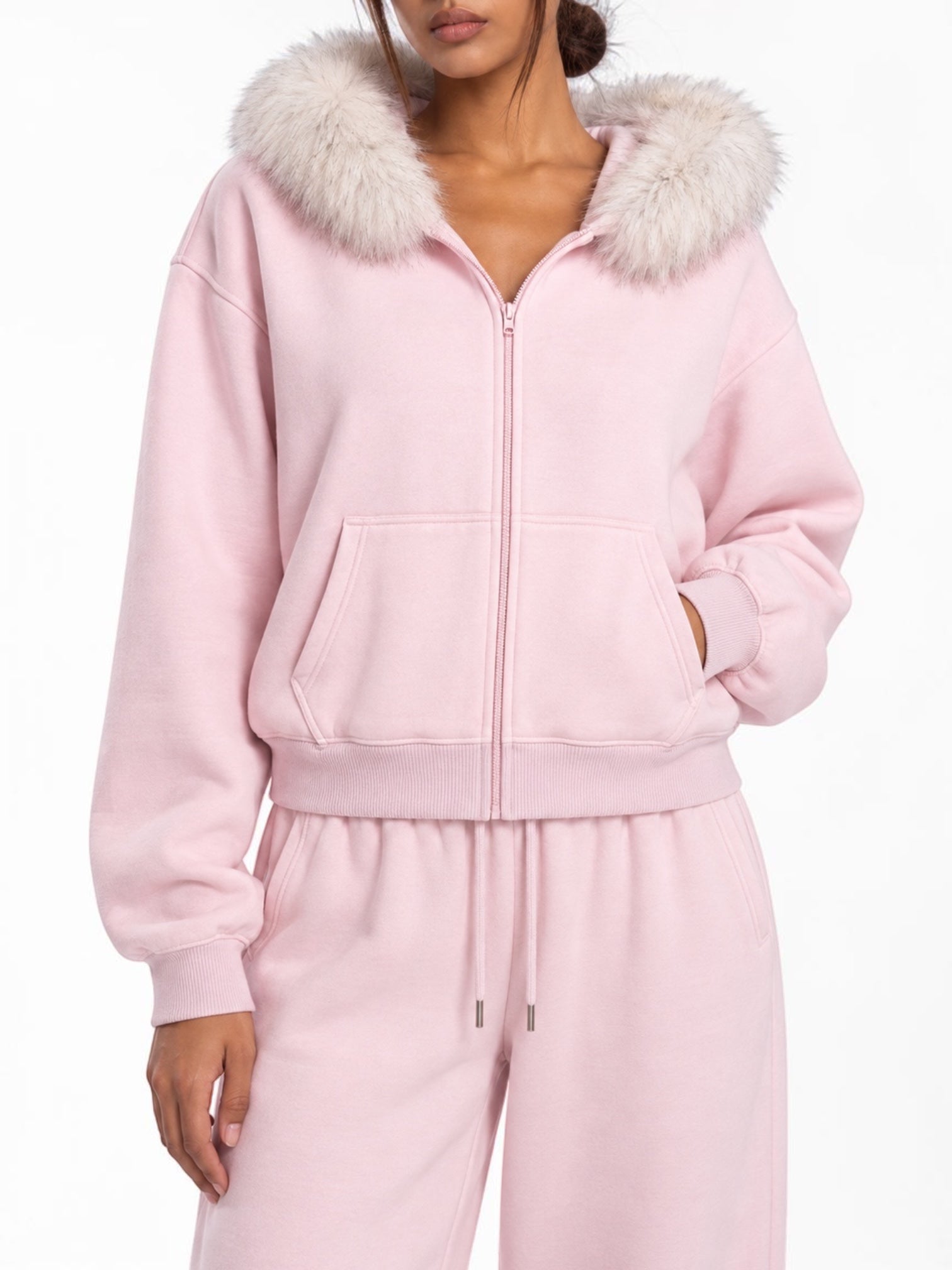Baby-Pink Detachable Fur-Trim Full Body Set