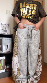 Leopard Patchwork Rivet Sweatpant