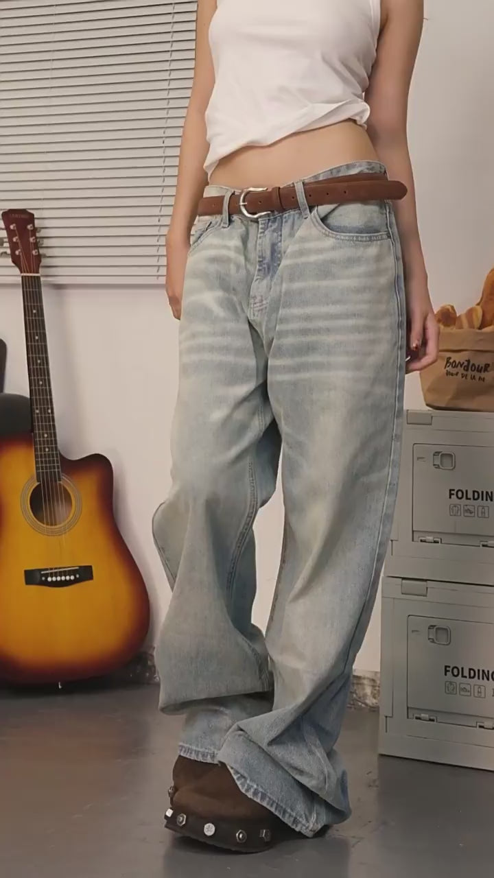 Fake Ripple Washed Baggy Jeans