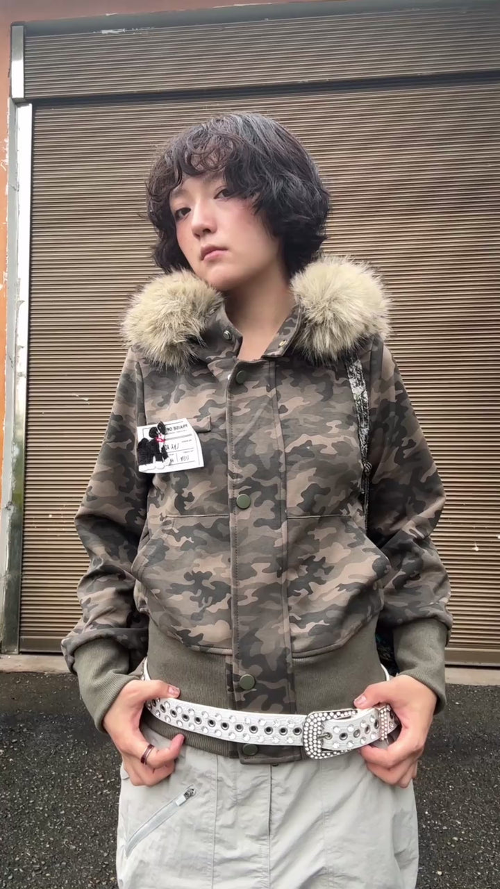 GKIKZ CAMOUFLAGE CODE FAUX FUR JACKET