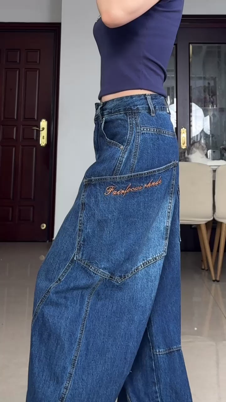 GKIKZ BIG POCKET SCIMITAR BAGGY JEANS