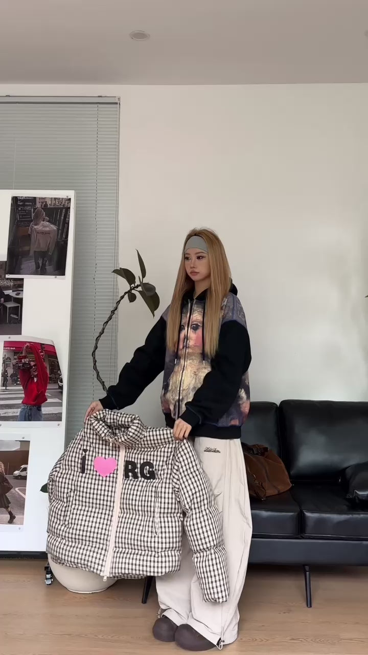 GKIKZ PLAID THICKENED QUILTED COTTON PUFFER JACKET