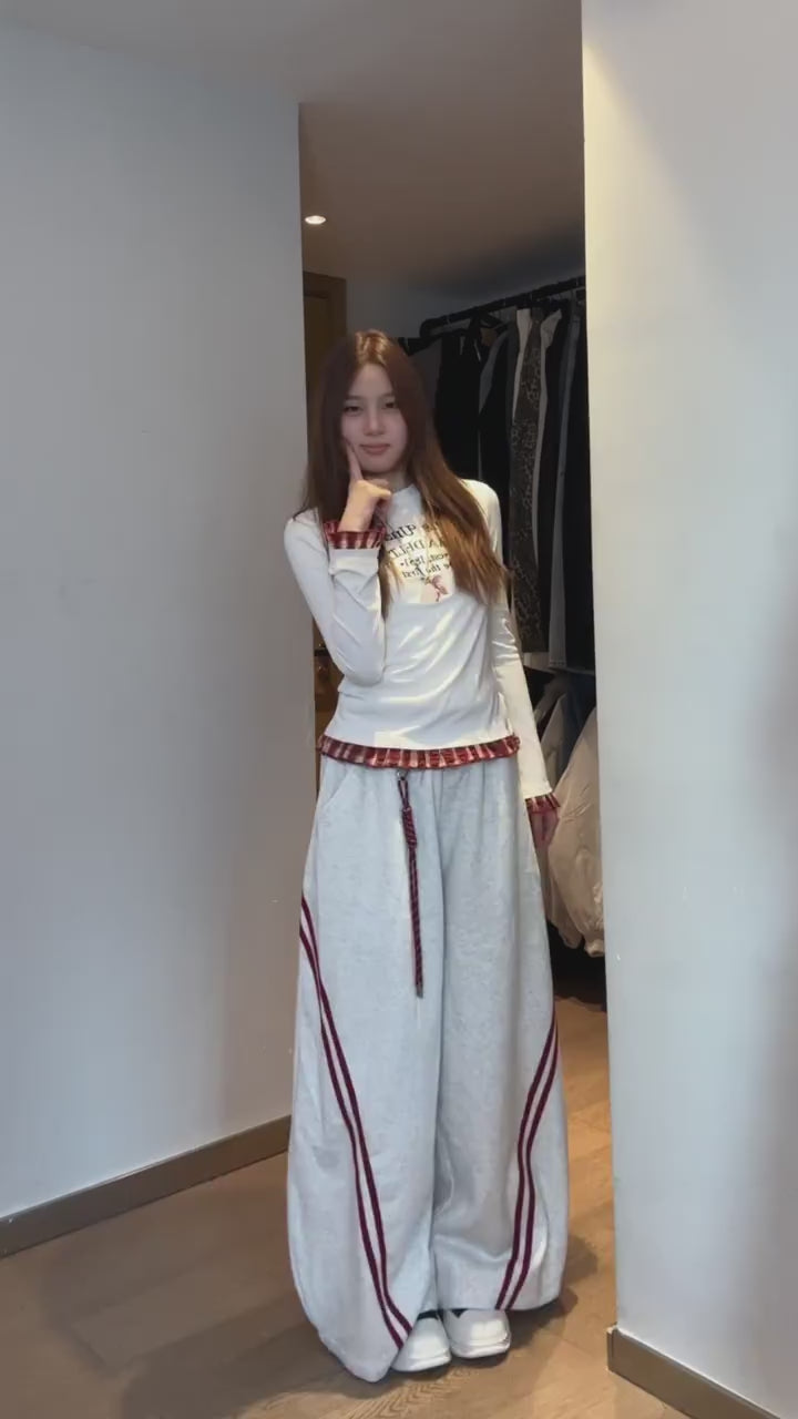 GKIKZ STRIPED CONTRAST WIDE-LEG DRAWSTRING PANTS