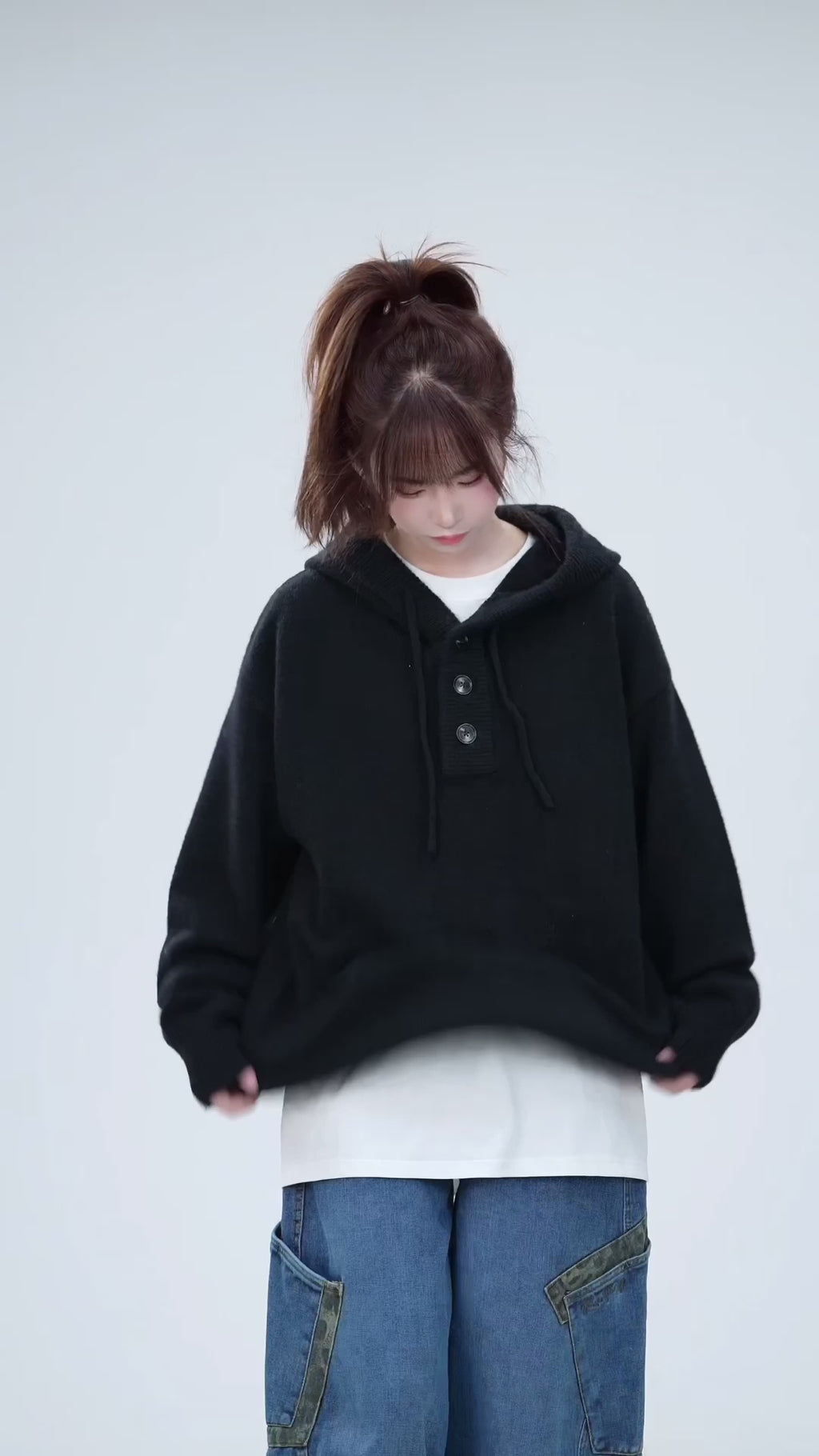 GKIKZ HALF CARDIGAN KNITTED SWEATER