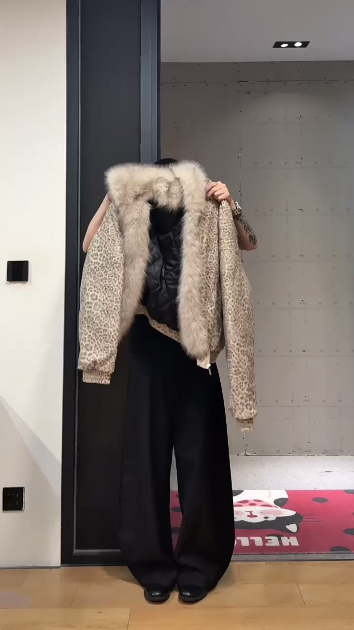 Luxurious Leopard Print Faux Fur Hooded Jacket
