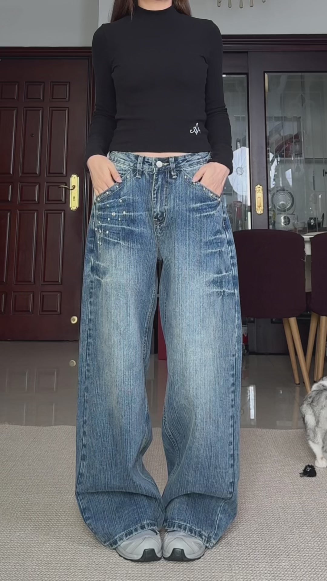 GKIKZ RIVET HIGH WAIST WIDE-LEG JEANS