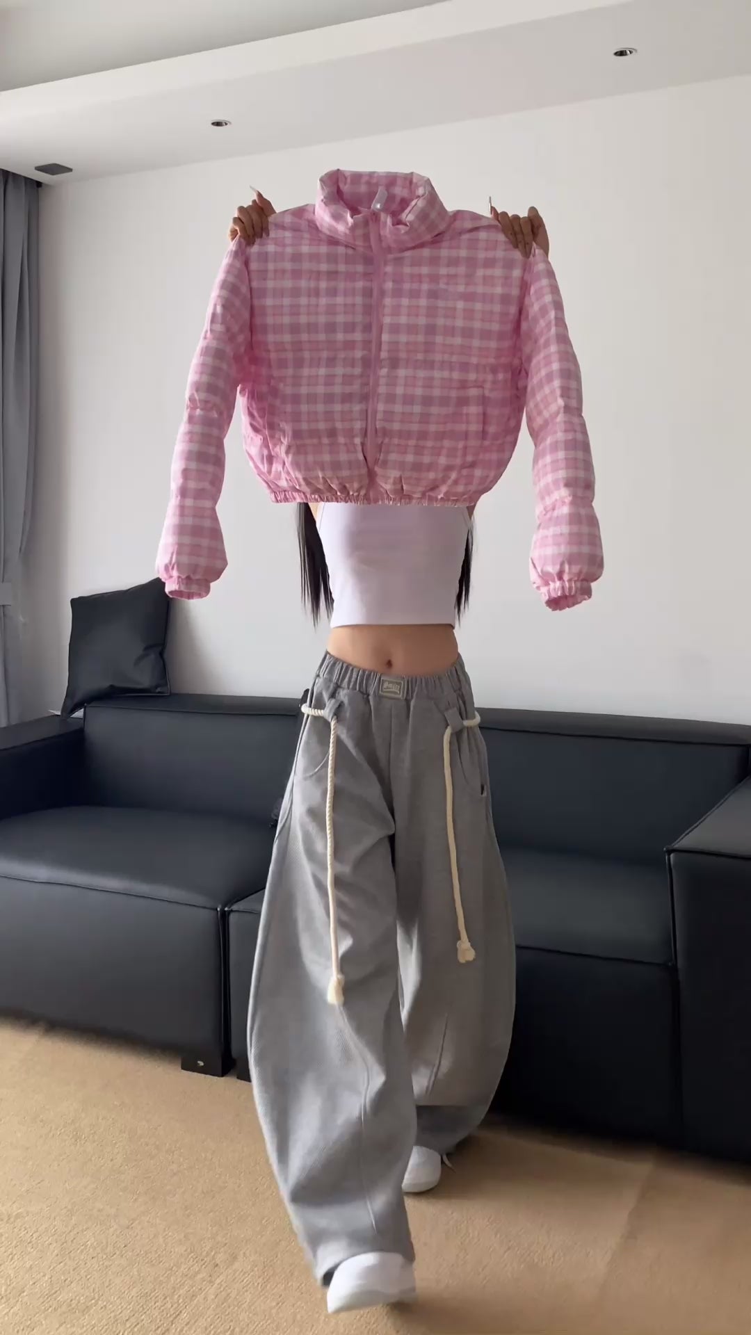 GKIKZ RETRO PLAID SHORT PUFFER JACKET