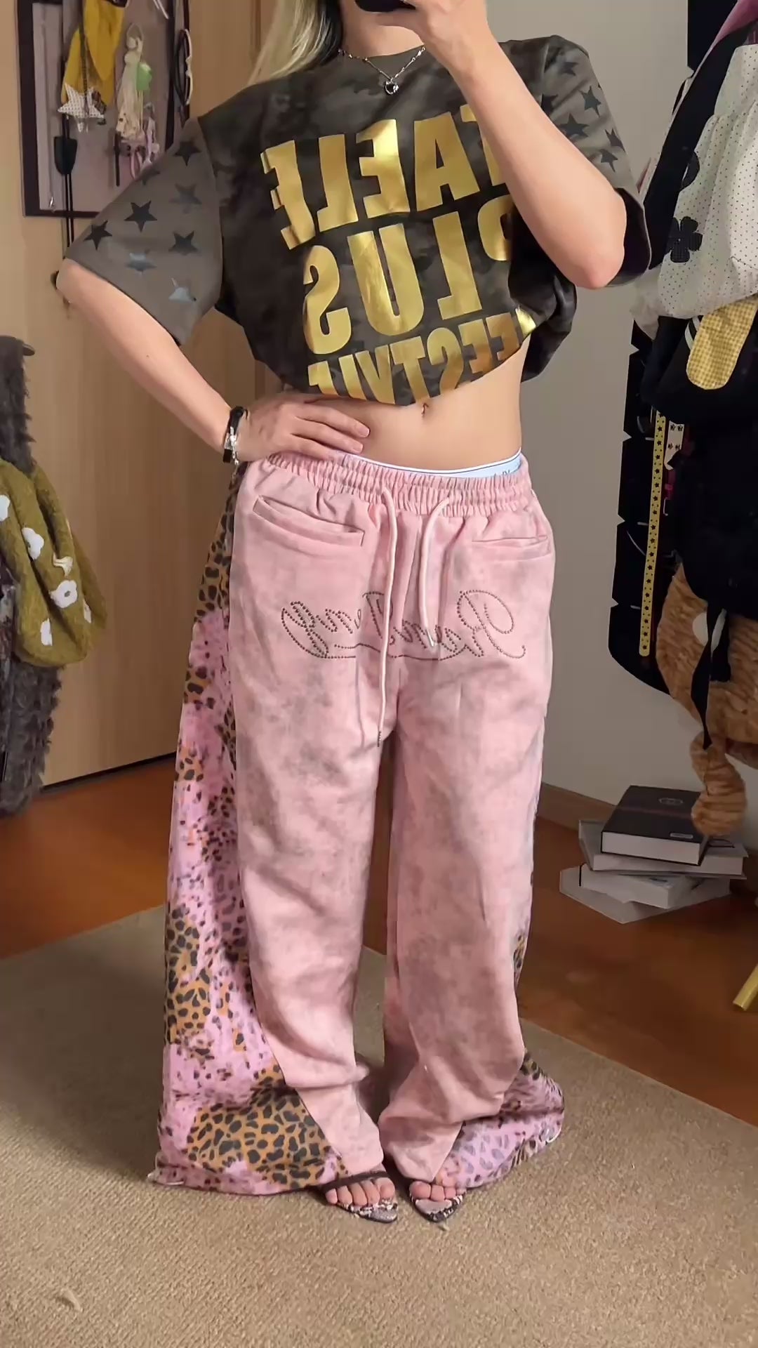 Leopard Patchwork Rivet Sweatpant