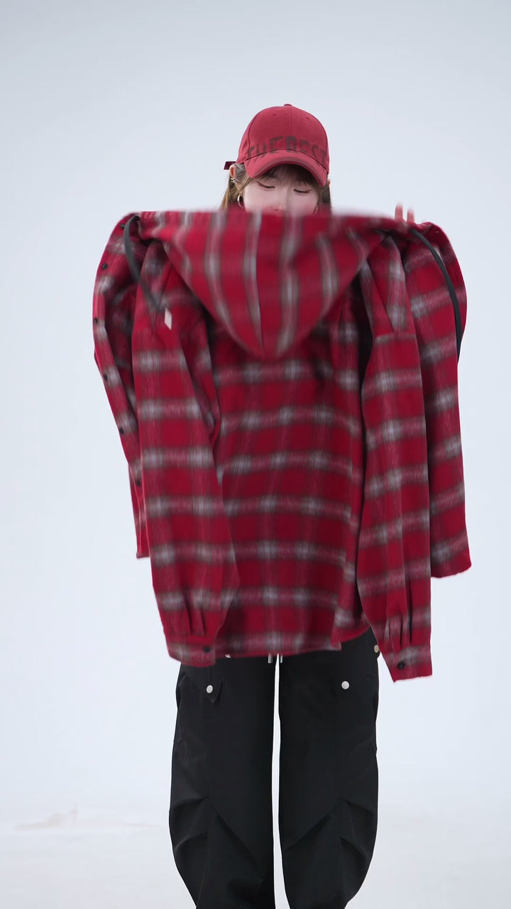 [25SS RESTOCKS] GKIKZ PLAID PREMIUM COTTON MID-LENGTH HOODED JACKET