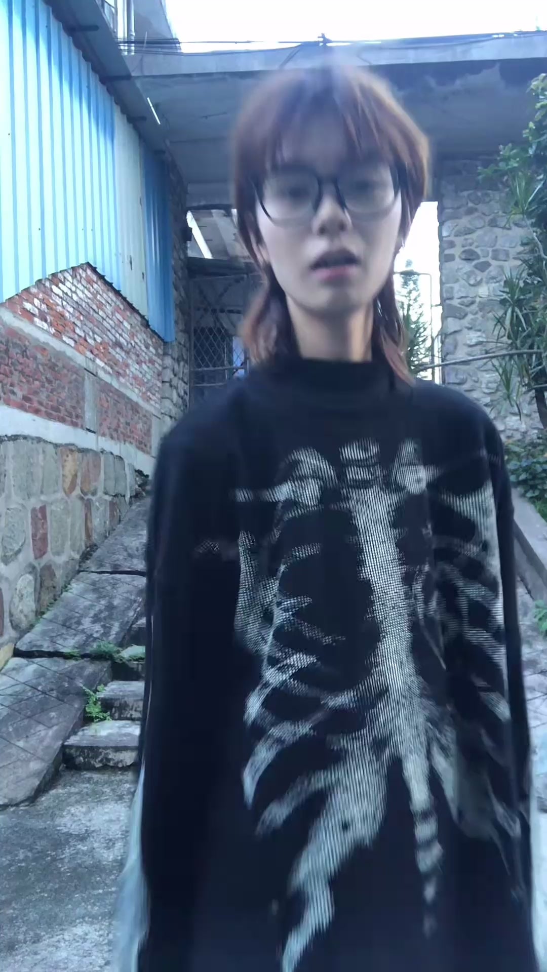 Skeleton Cotton Waffle Sweatshirt