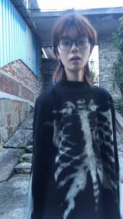 Skeleton Cotton Waffle Sweatshirt