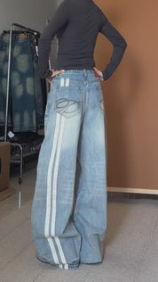 GKIKZ WASHED BLUE WIDE-LEG DENIM WITH SIDE STRIPES