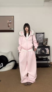 Baby-Pink Detachable Fur-Trim Full Body Set