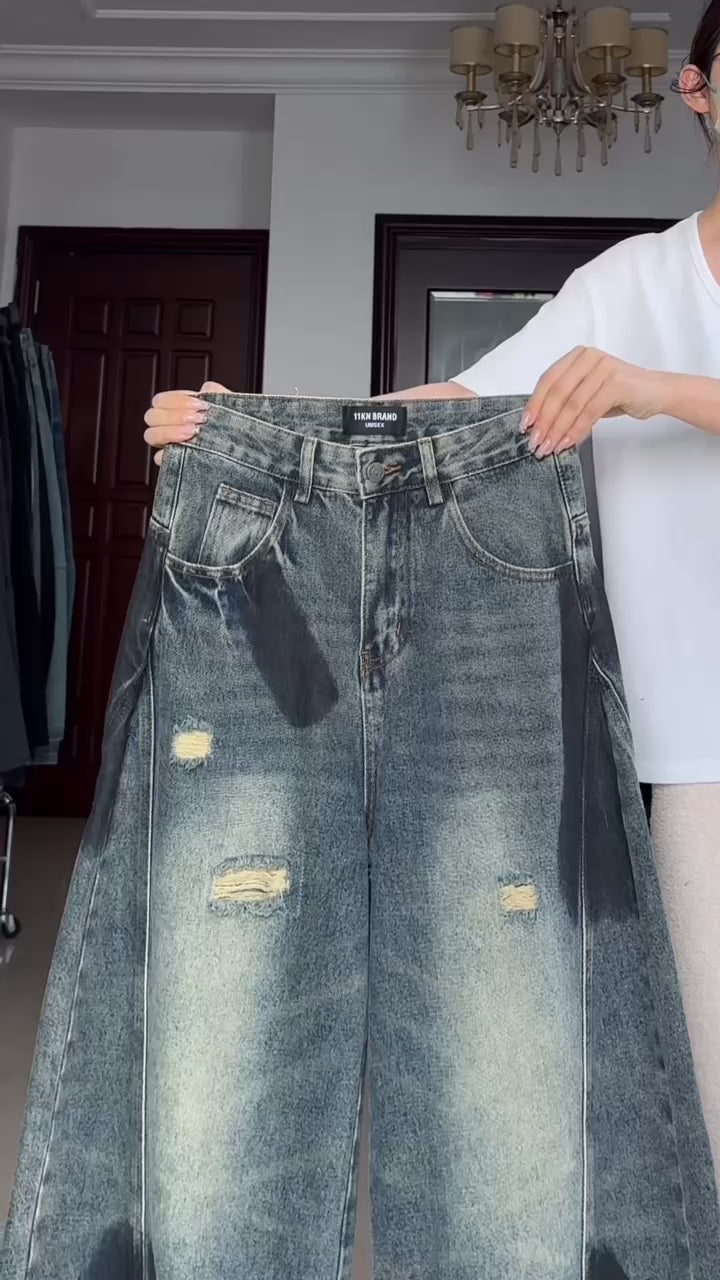 GKIKZ SPLASH INK MACHETE RIPPED WIDE-LEG JEANS