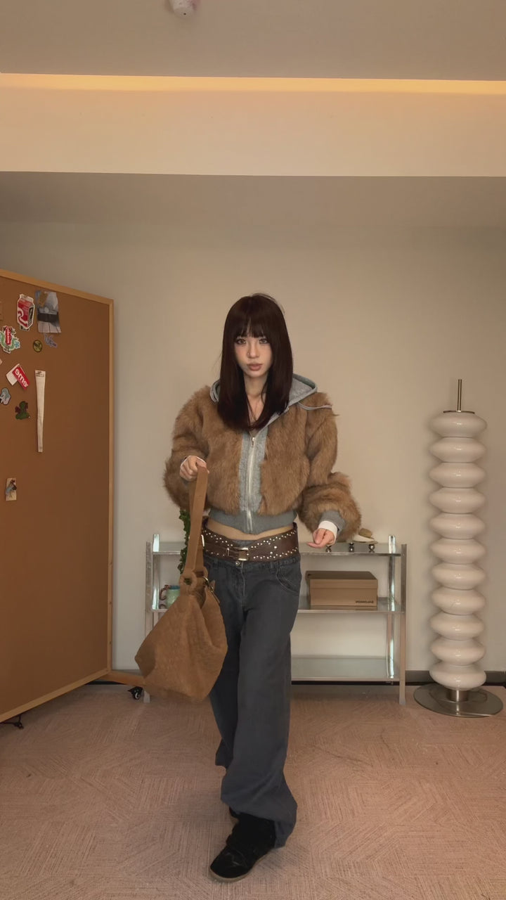 GKIKZ DOUBLE TROUBLE FAUX FUR ZIP-UP HOODIE