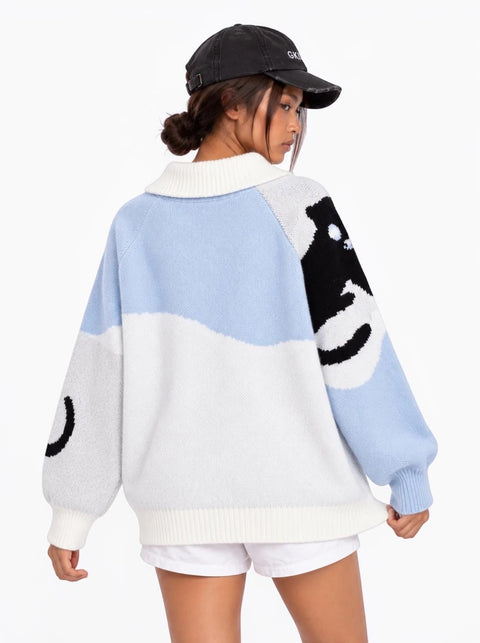 Midnight Cat Colorblock Knit Sweater