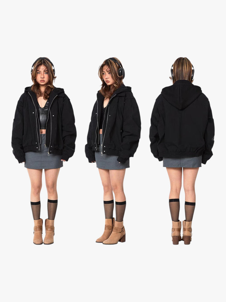 GKIKZ MOUNTAIN CARVING FAKE HOOD JACKET