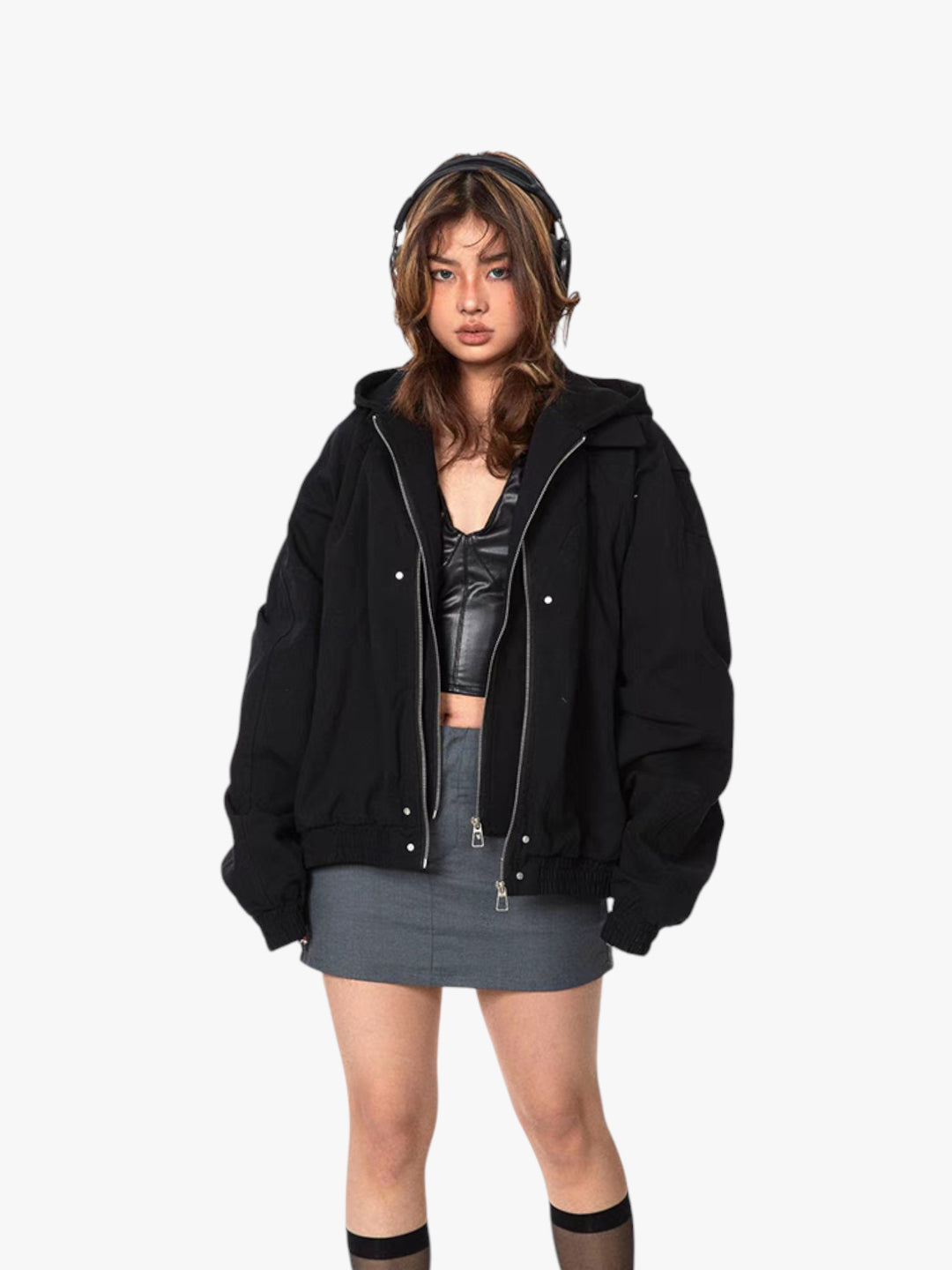 GKIKZ MOUNTAIN CARVING FAKE HOOD JACKET