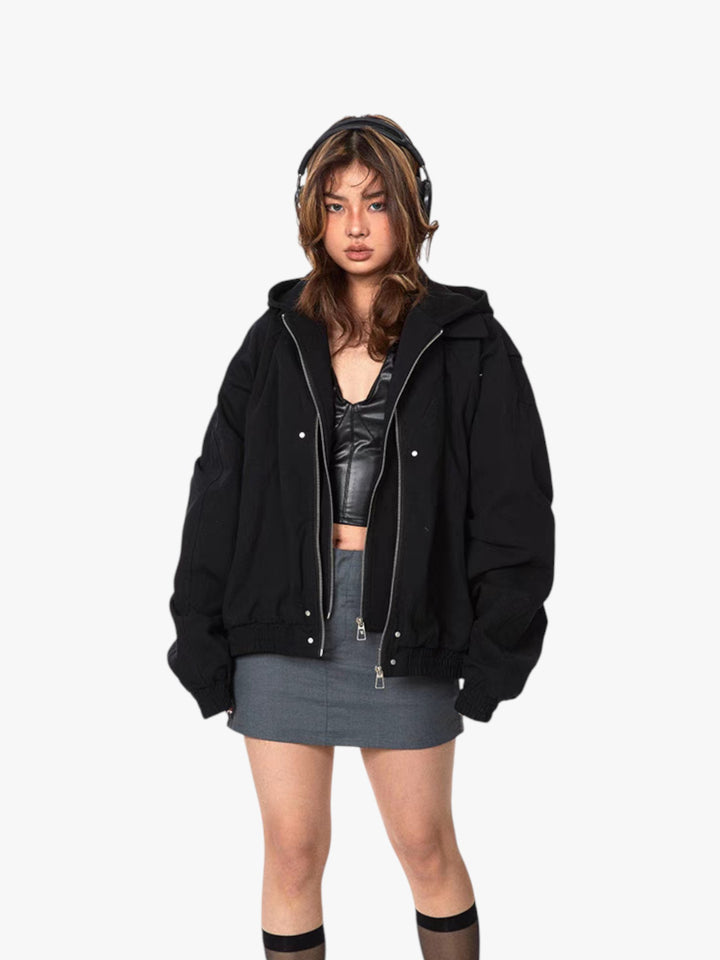 GKIKZ MOUNTAIN CARVING FAKE HOOD JACKET