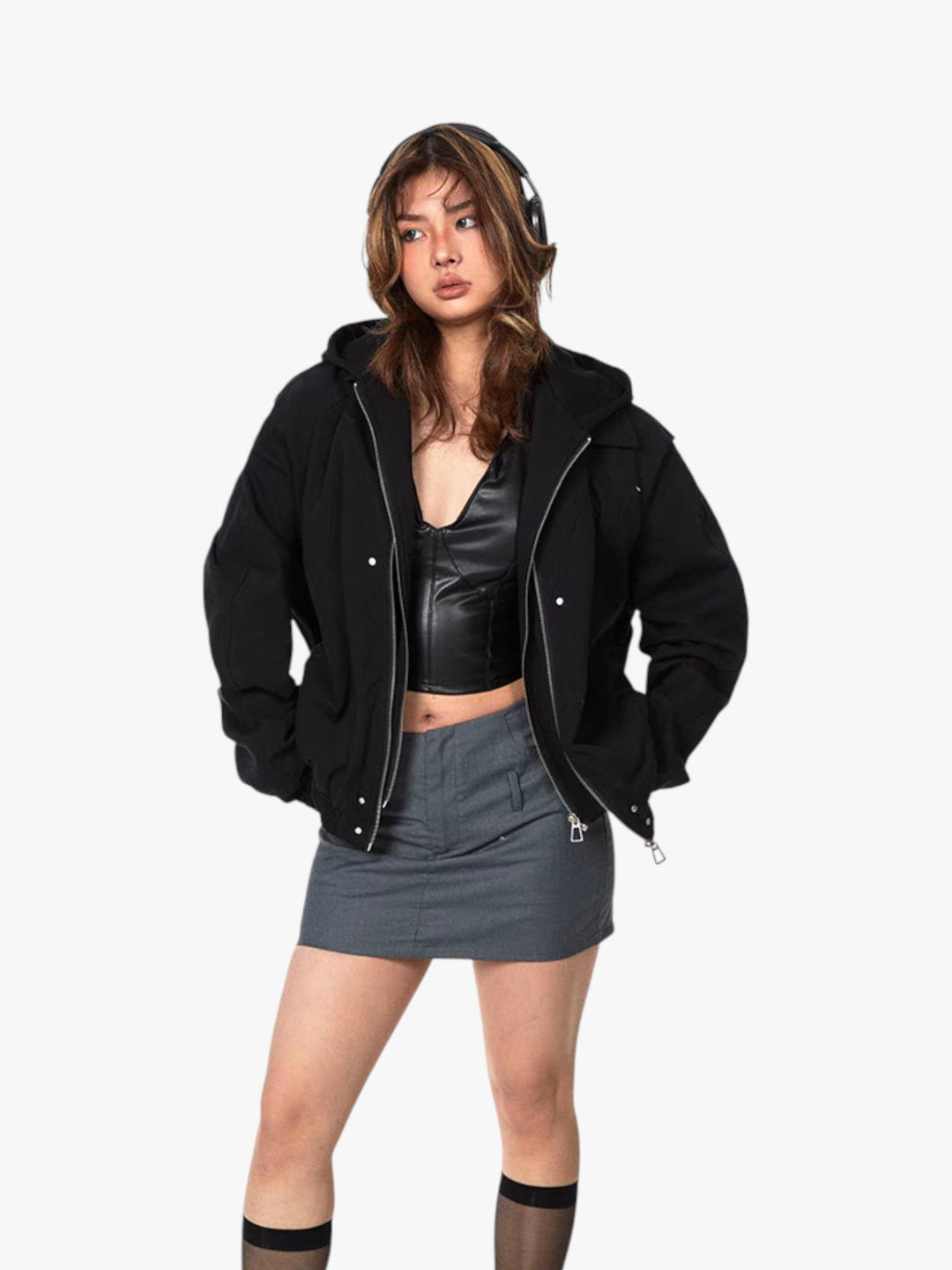 GKIKZ MOUNTAIN CARVING FAKE HOOD JACKET