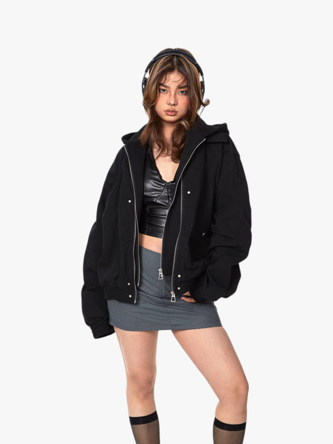 GKIKZ MOUNTAIN CARVING FAKE HOOD JACKET